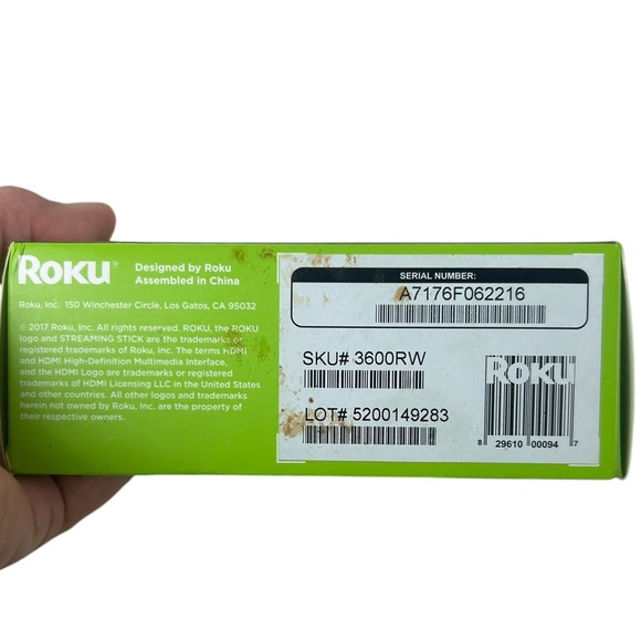 Roku Streaming Stick 3600RW Remote AC Adapter and HDMI Cable in Original Box - Picture 2 of 7